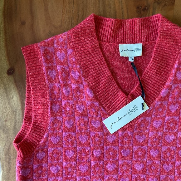 Nordstrom sweater tank top knit vest red pink heart checkerboard spring Y2K xs - Picture 12 of 16